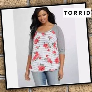 TORRID Rose Floral Chiffon Raglan Tee